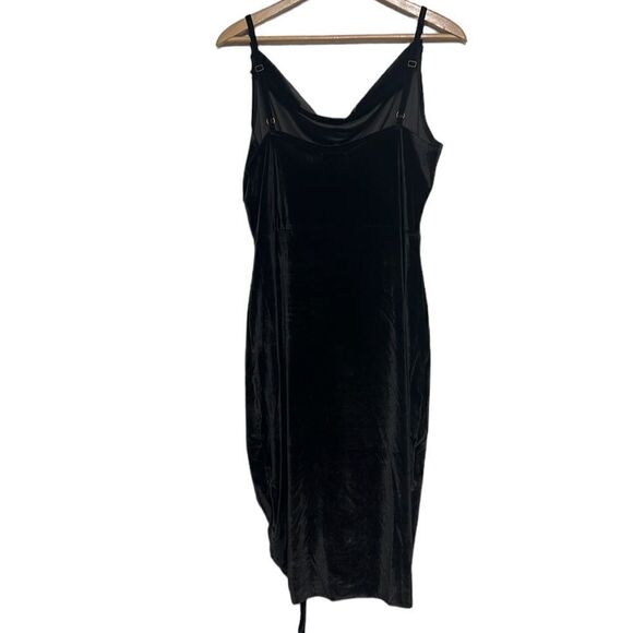Joyfolie Dress Size XL Velvet Velour Charcoal Handkerchief Neck Cinched Side NEW - Picture 4 of 10
